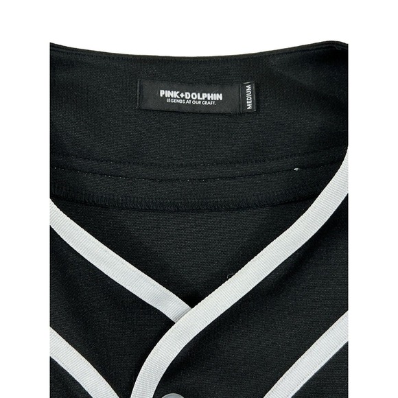 Pink+Dolphin Men Black Short Sleeve Button Up Baseball Jersey Sz M - Picture 5 of 7